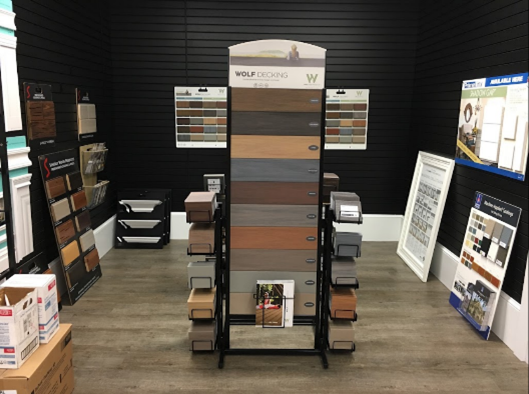 Decking materials on display in MD showroom