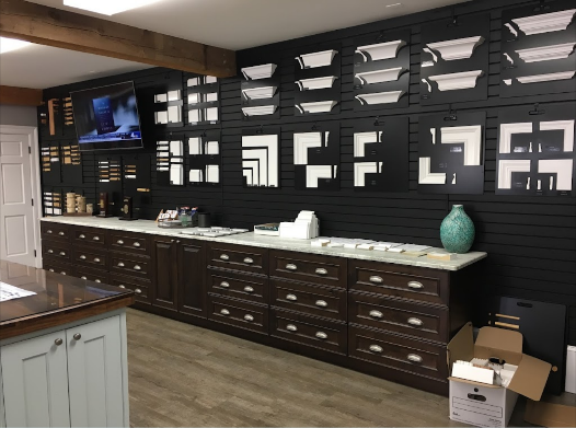 moulding and millwork collection on display in showroom