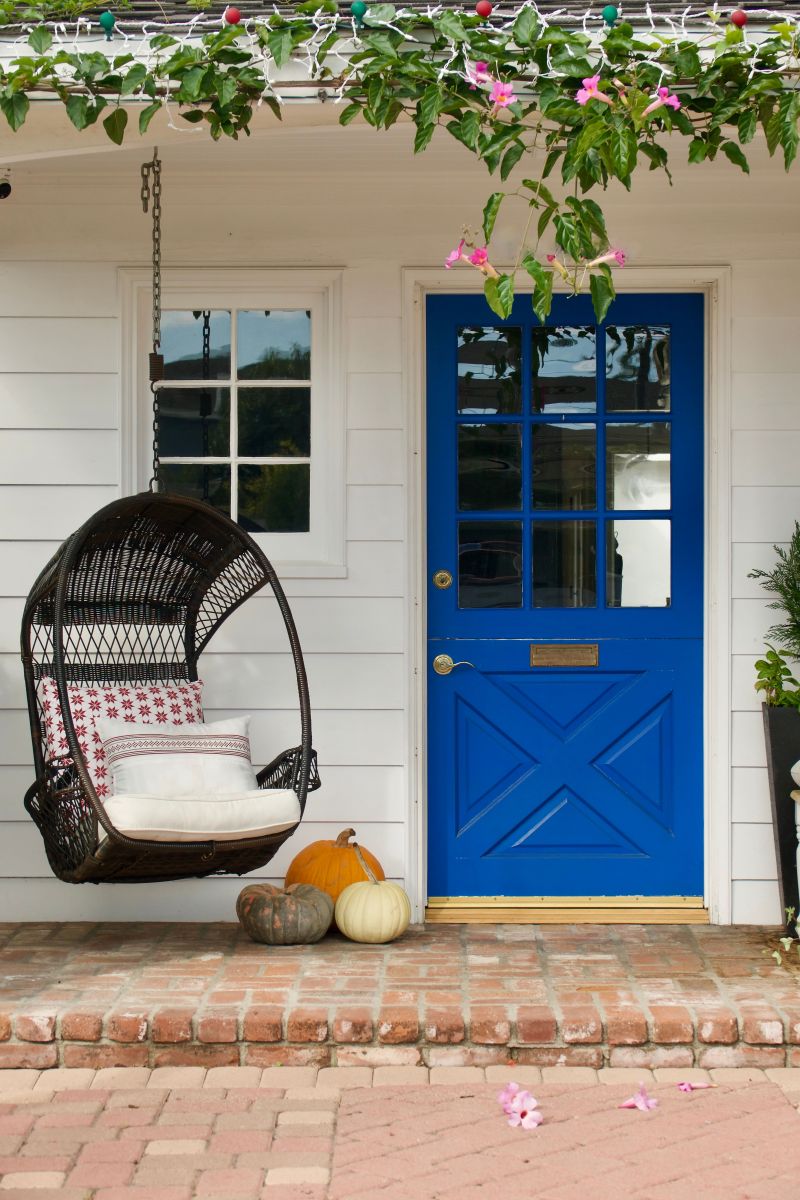 blue front door on cottage
