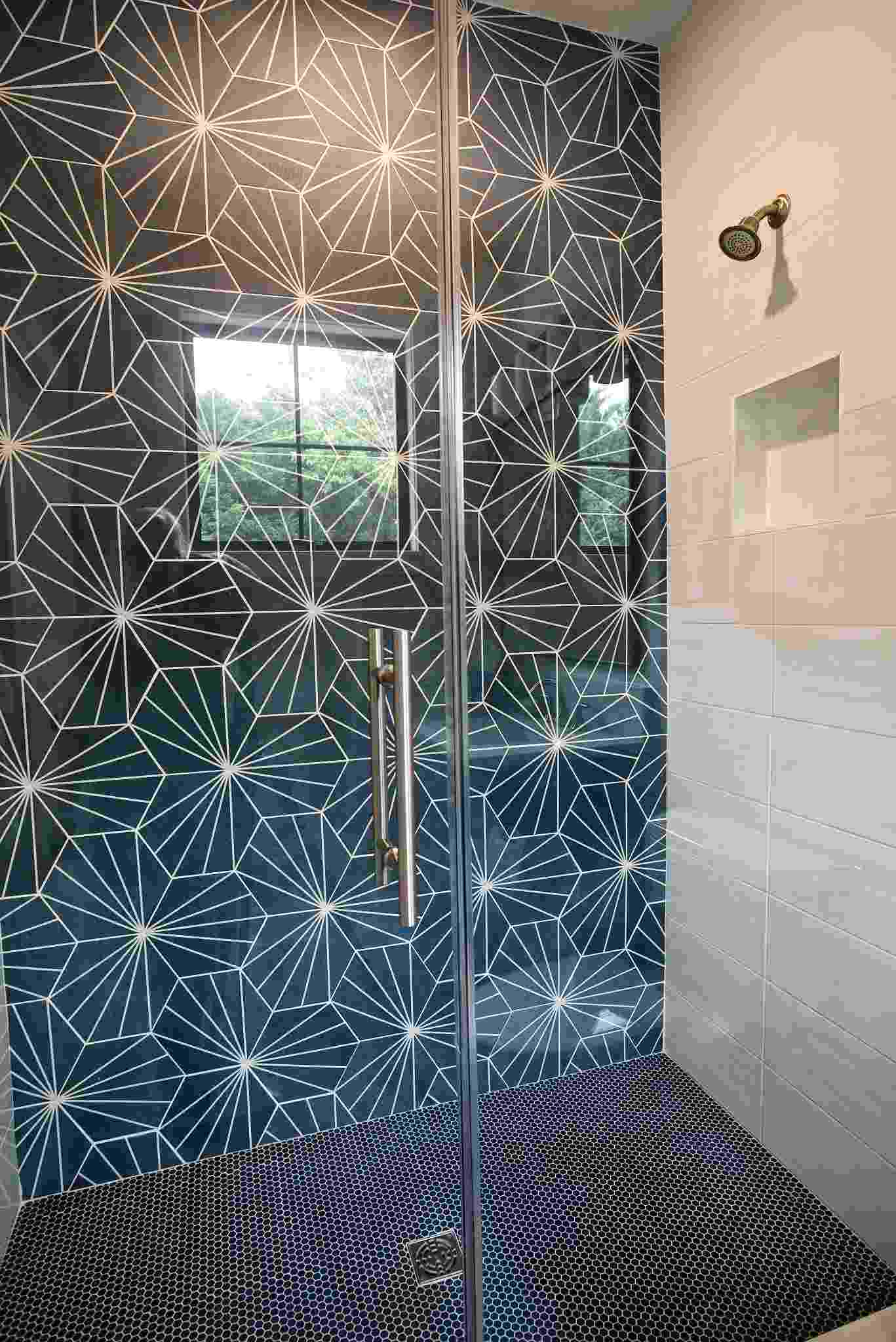 Shower with Blue Tile