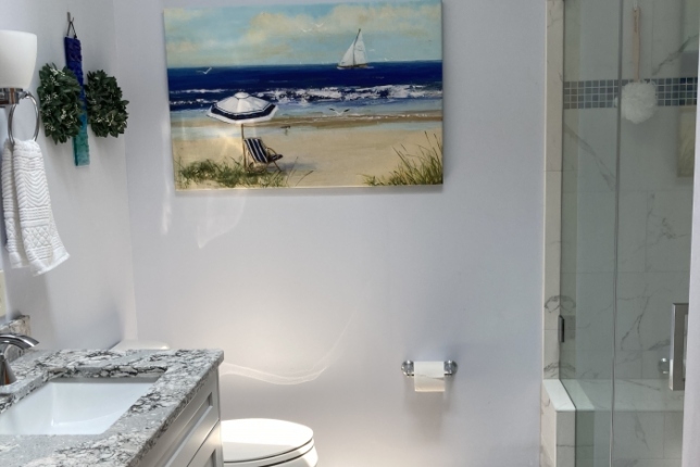 Bathroom, showcasing a beach painting on the wall in Baltimore, MD