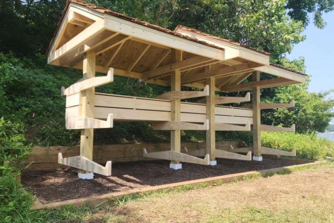 Modified wood pavilion frame designed for long lasting outdoor performance and stability