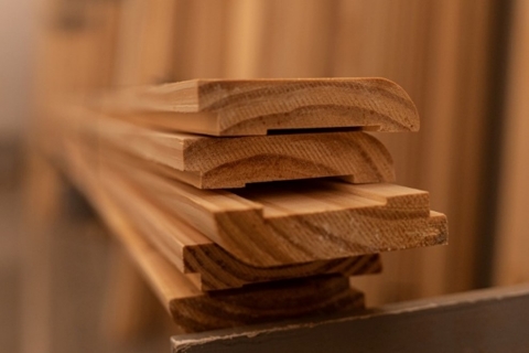 A stack of wood planks